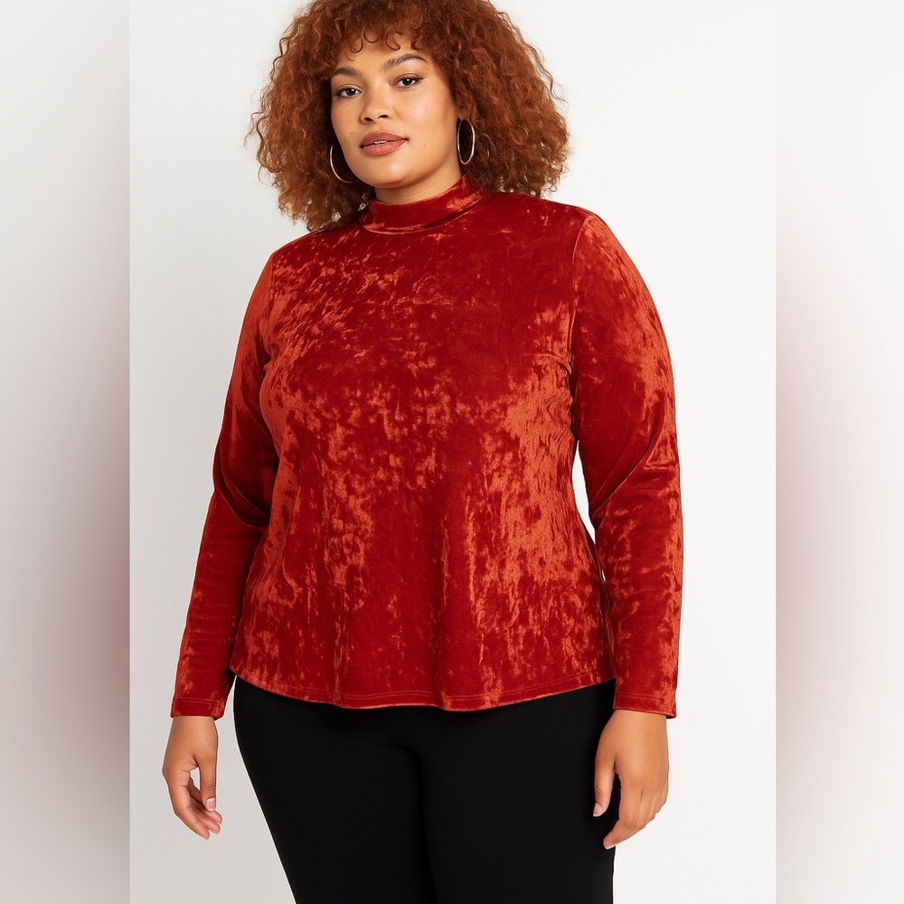 NEW Eloquii Crushed Velvet Mock Neck Top‎ in red, 18/20
